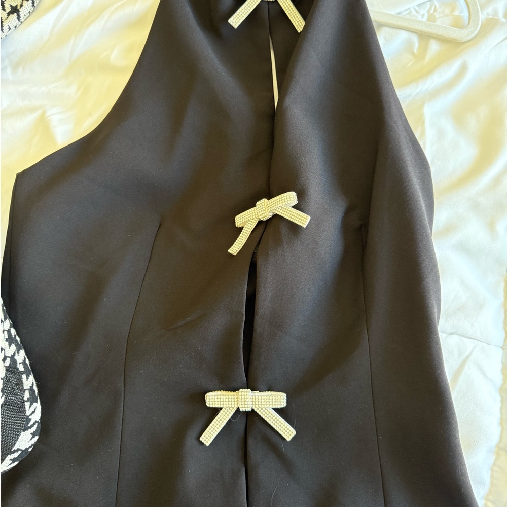 Zara Black Top with Cream Bow Accents